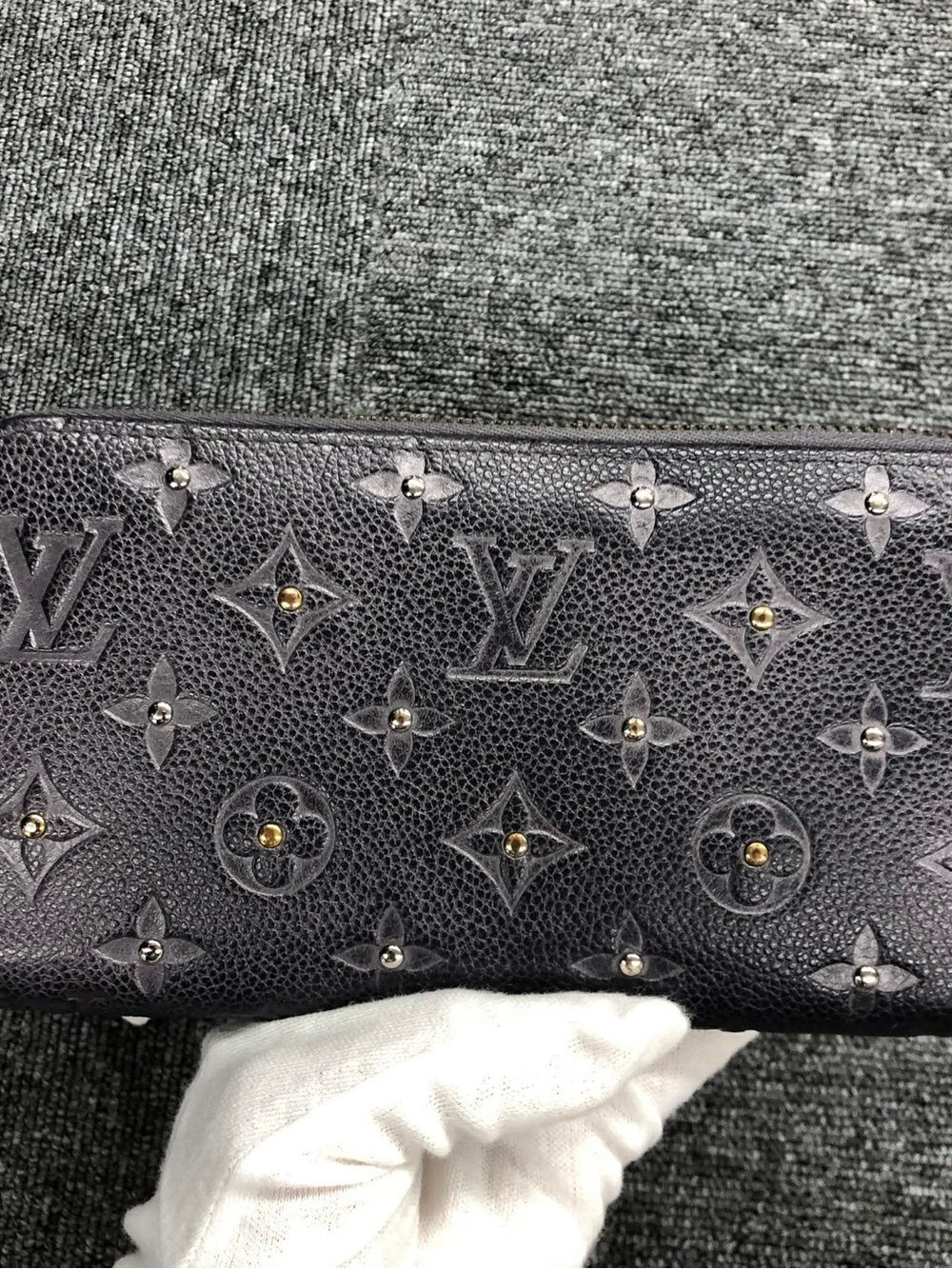 Louis Vuitton Black Embossed Monogram Studded Continental Wallet